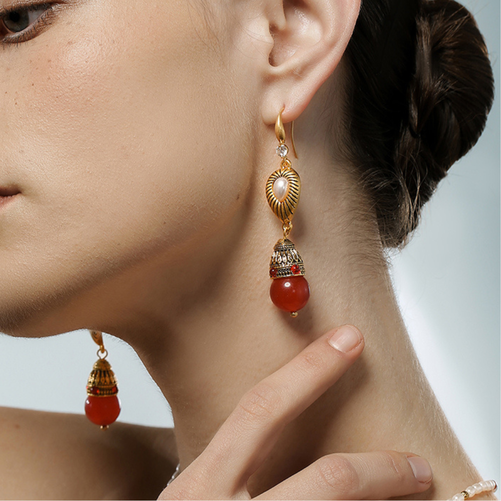 Vintage Scarlet Heart Drop Earrings