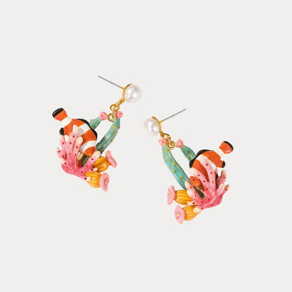 Coral Reef Clownfish Pearl Earring