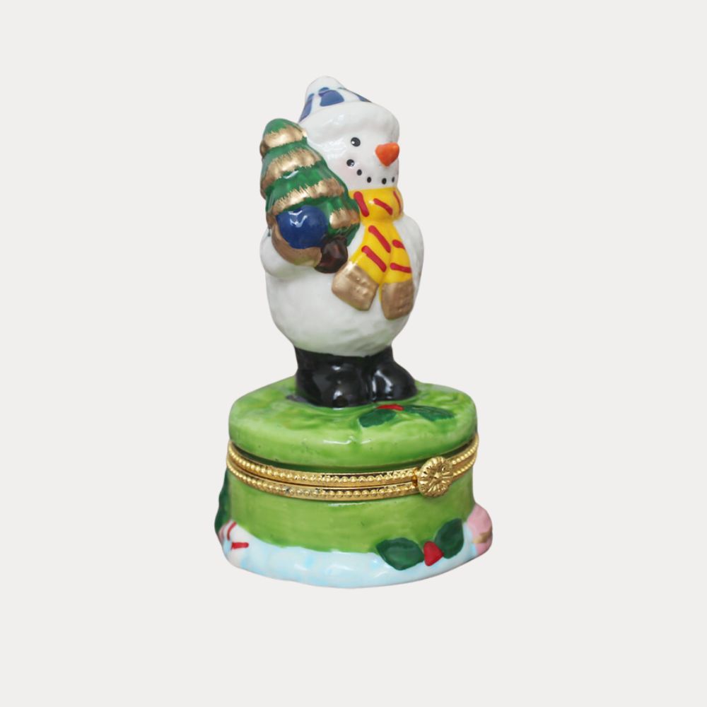 Snowman with Christmas Tree Trinket Box