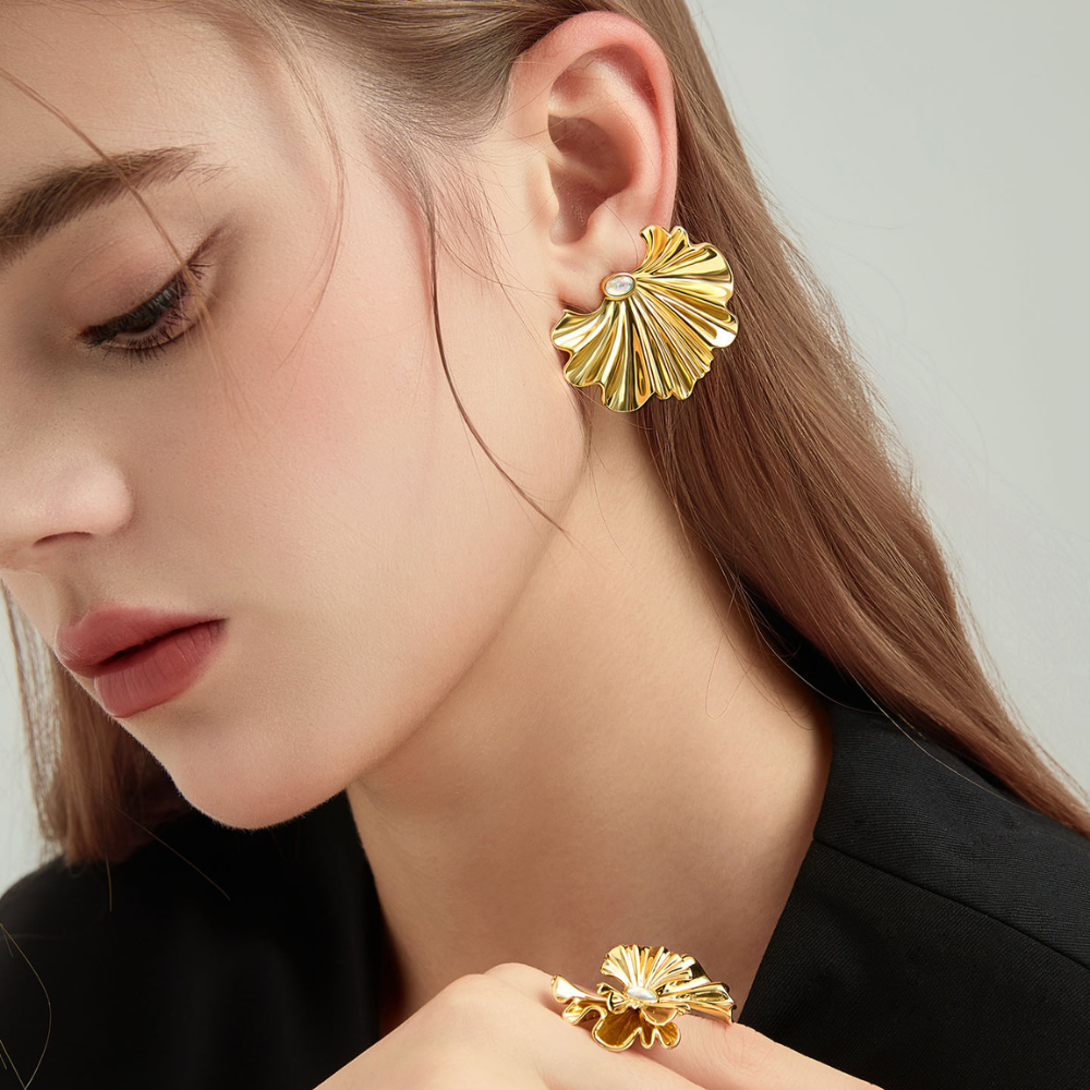Gold Ginkgo Leaf Earrings