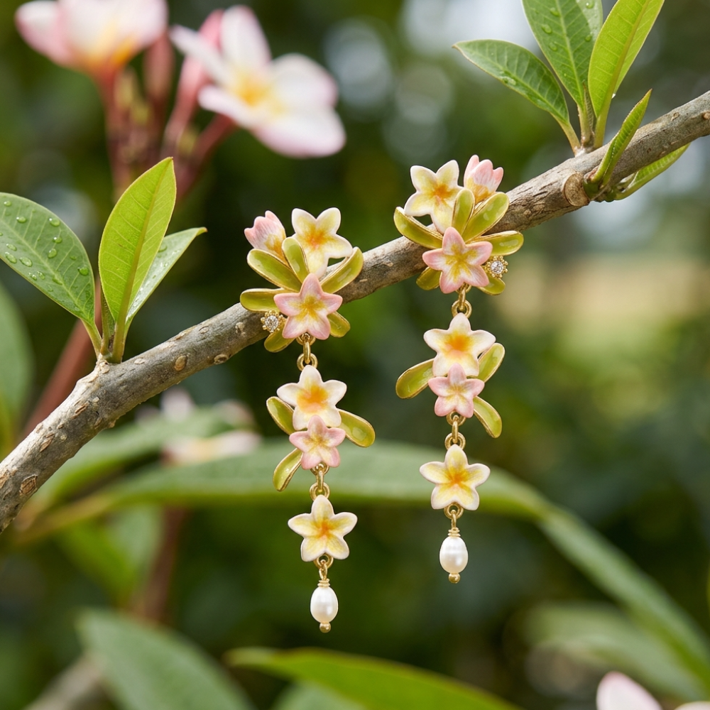 Plumeria Pearl Drop Earrings