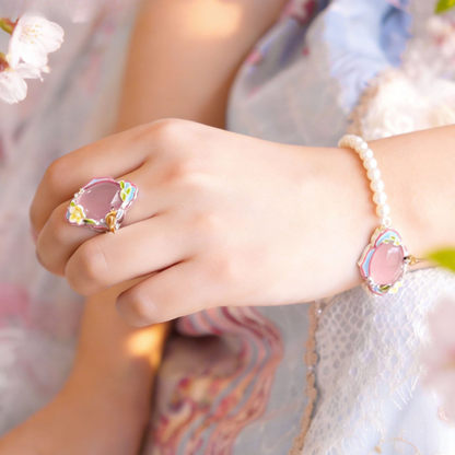 Pink Agate Garden Bird Ring