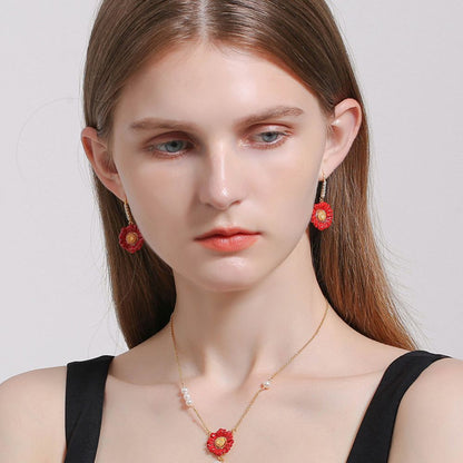 Red Daisy Earring