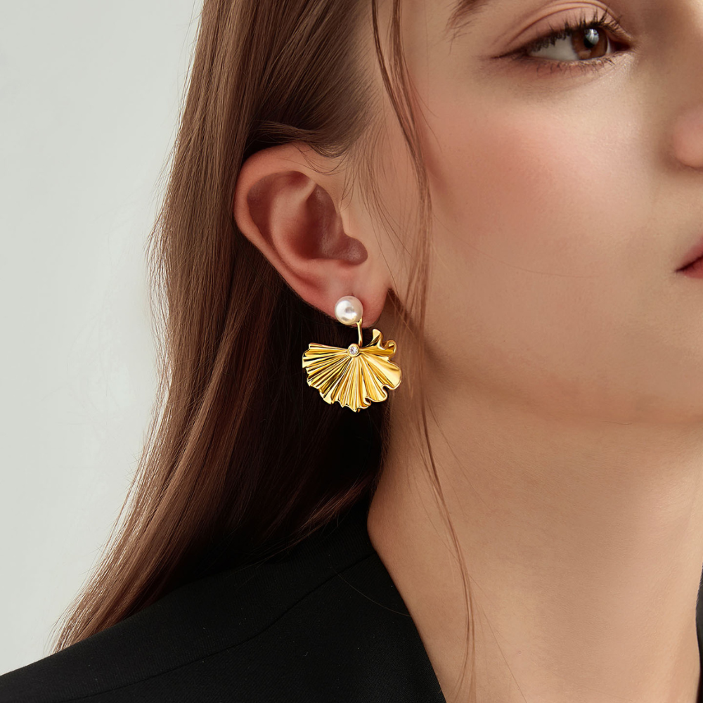 Gold Ginkgo Leaf Earrings