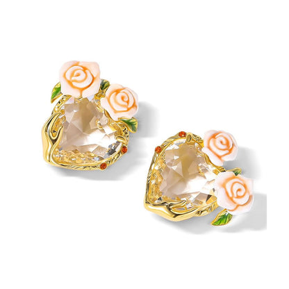 Champagne Rose Flower Heart Earrings