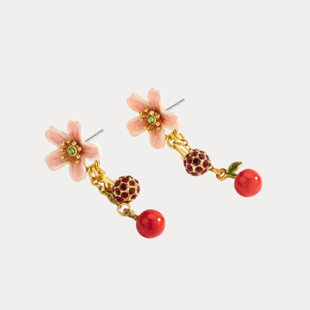 Peach Blossom & Cherry Stud Earrings