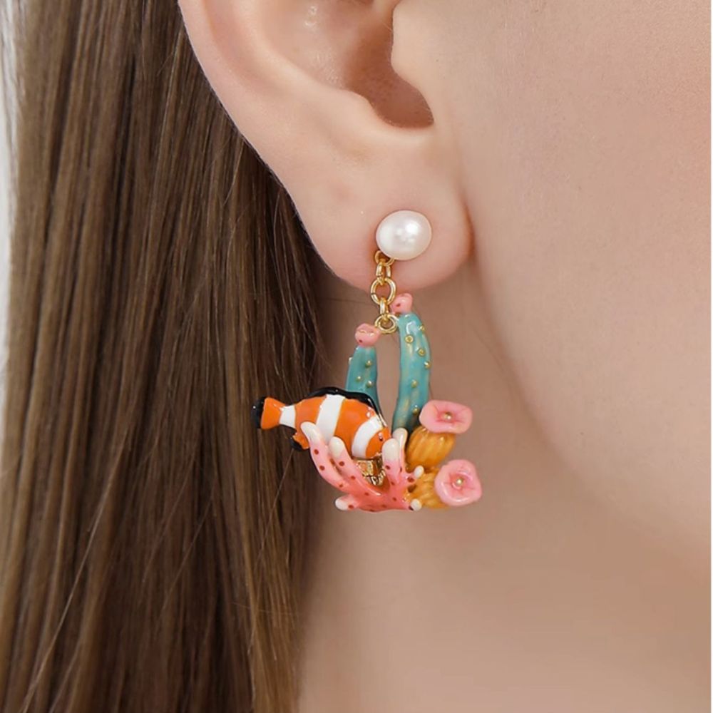 Coral Reef Clownfish Pearl Earring