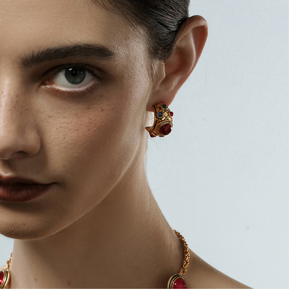 Vintage Gemstone Hoop Earrings