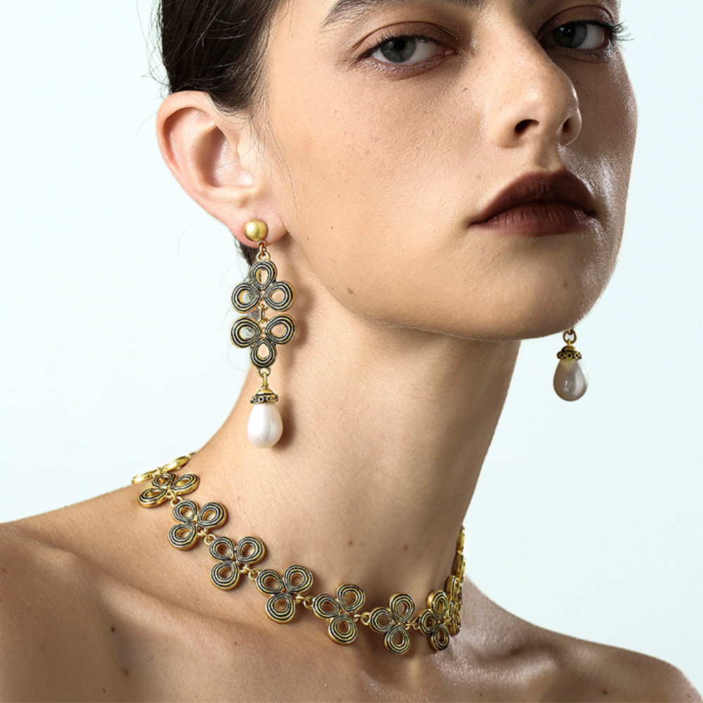 Vintage Triple Petal Charm Earrings