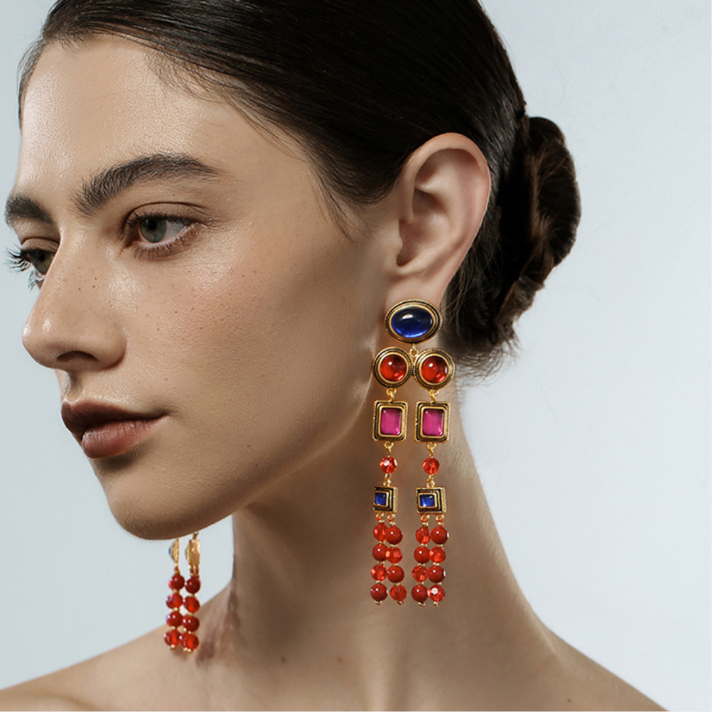 Vintage Scarlet Beaded Tassel Earrings