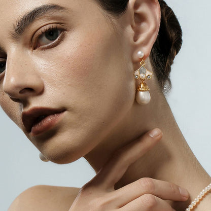 Vintage Petal Pearl Earrings