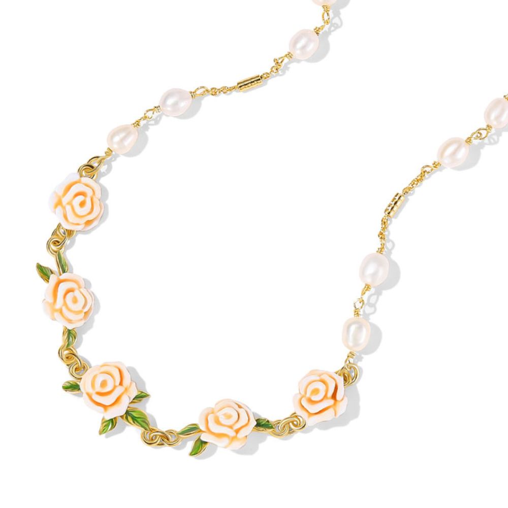 Champagne Rose Flower Pearl Necklace