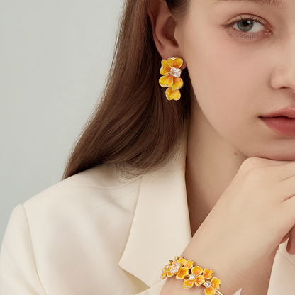 Golden Pansy Stud Earrings