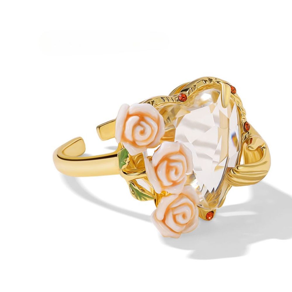 Champagne Rose Flower Heart Ring