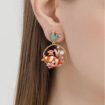 Coral Reef Clownfish Pearl Earring