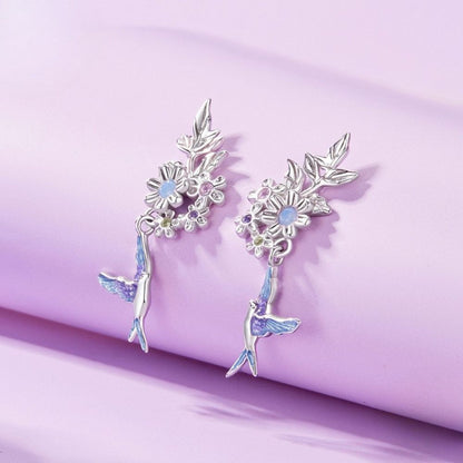 Purple Blossom Bird Earrings