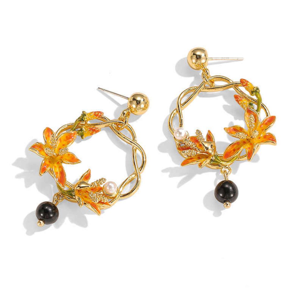 Blackberry Lily Hoop Earrings