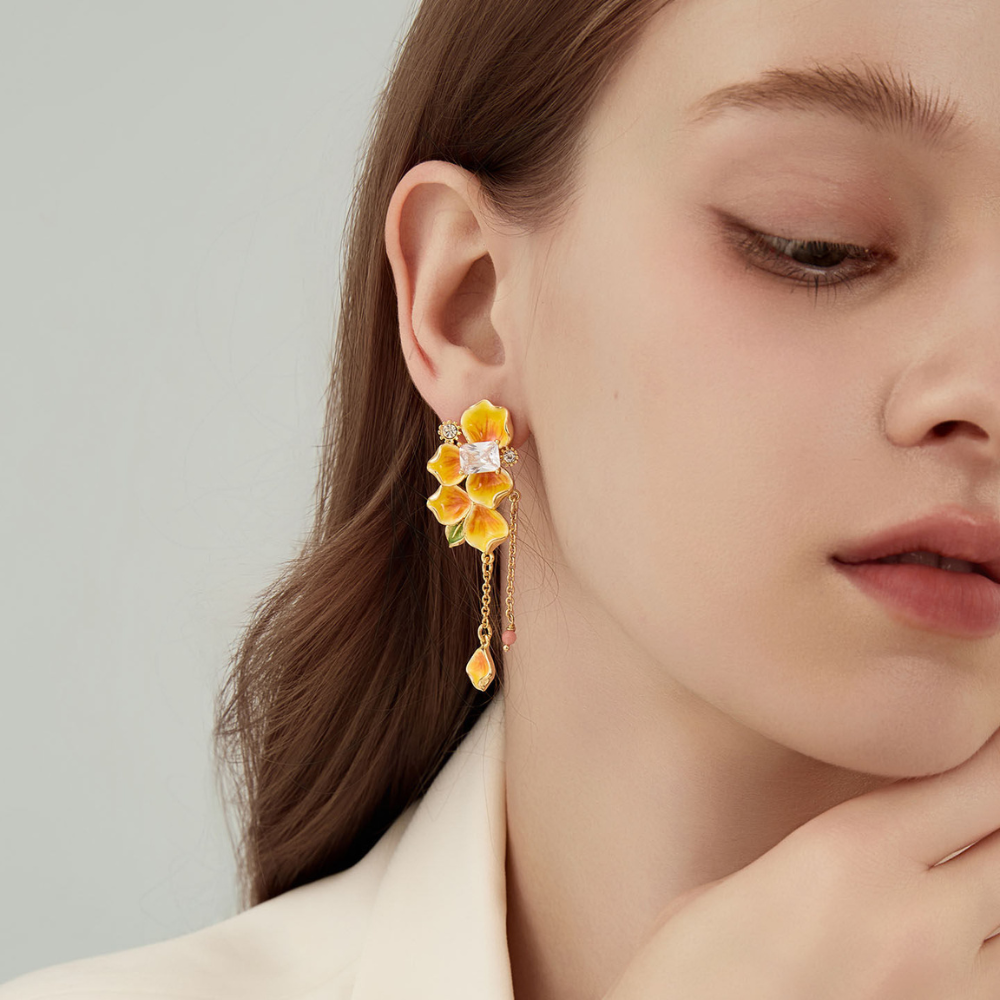 Golden Pansy Stud Earrings
