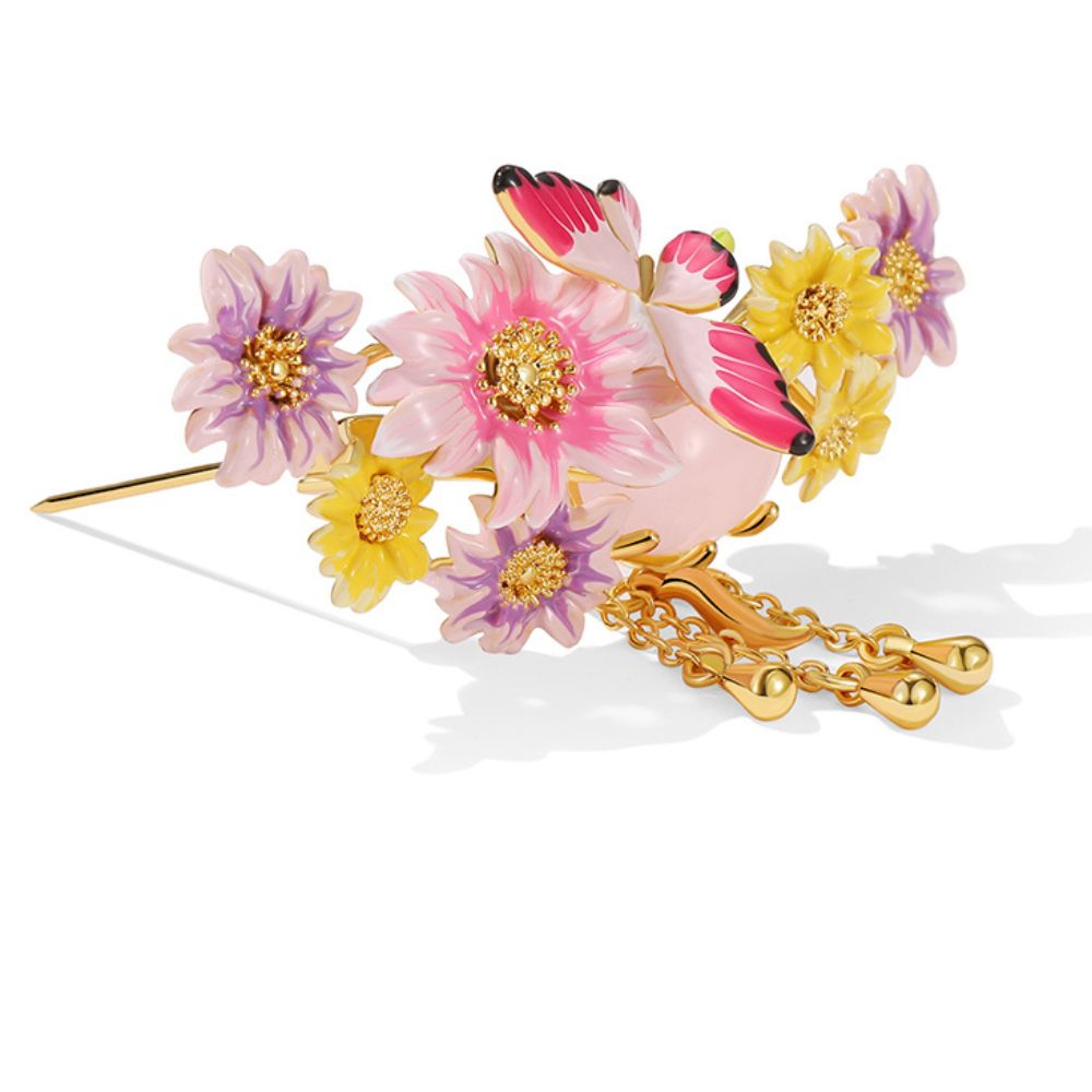 Butterfly Love Flower Brooch