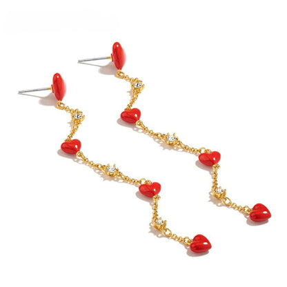 Red Heart Drop Earrings