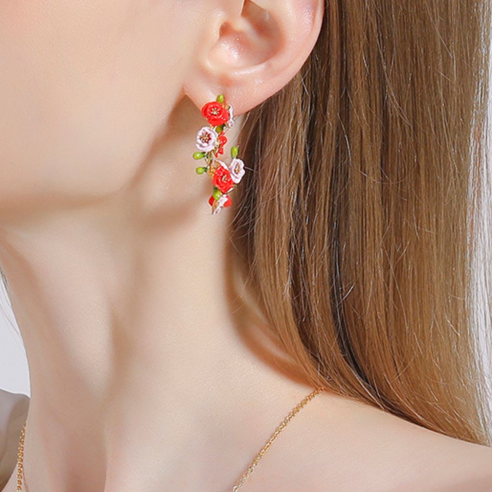 Corn Poppy Hoop Earring