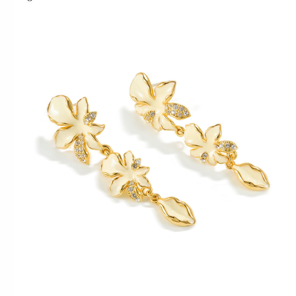 White Iris Flower Dangle Earrings