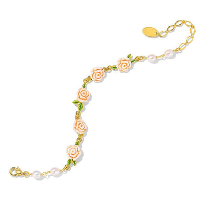 Champagne Rose Flower Pearl Bracelet