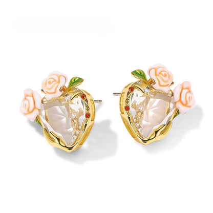 Champagne Rose Flower Heart Earrings