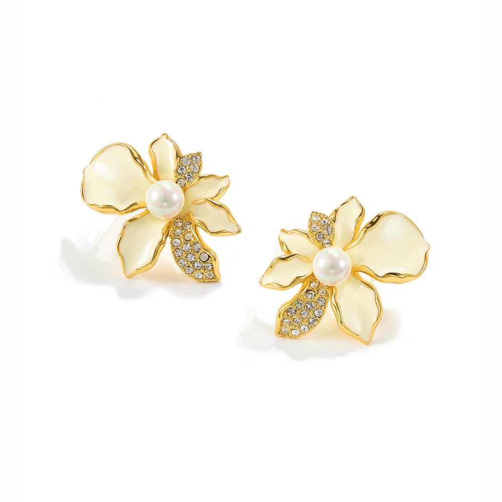 White Iris Flower Stud Earrings