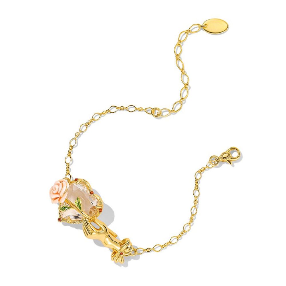 Champagne Rose Flower Heart Bracelet