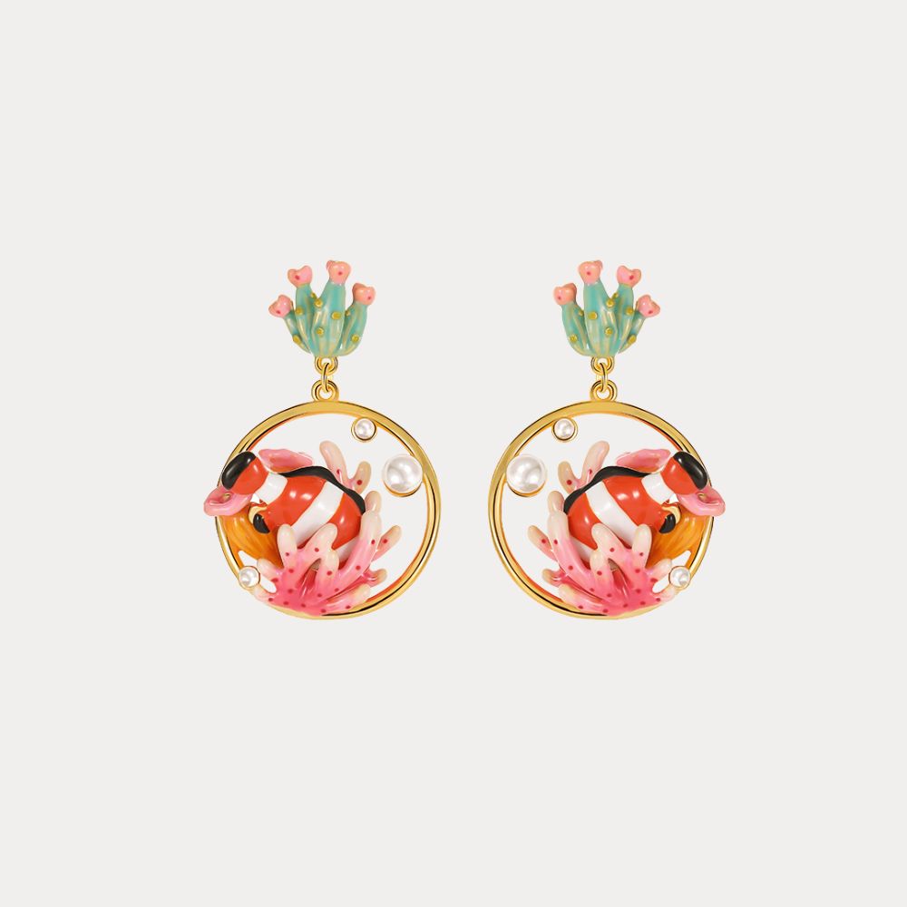 Coral Reef Clownfish Pearl Earring