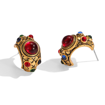 Vintage Gemstone Hoop Earrings