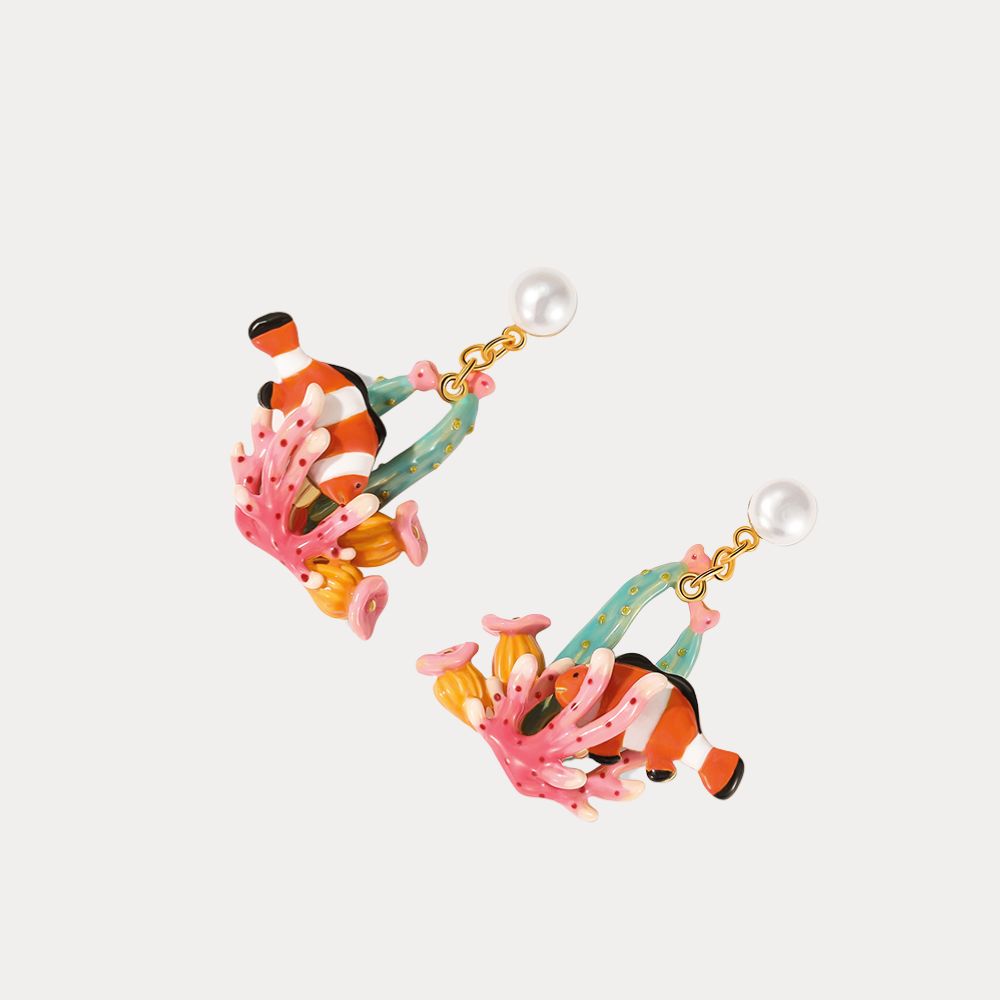 Coral Reef Clownfish Pearl Earring