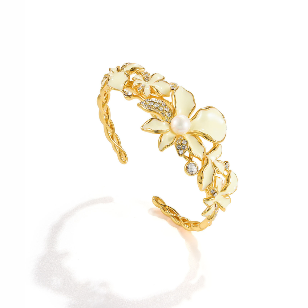 White Iris Flower Cuff Bracelet