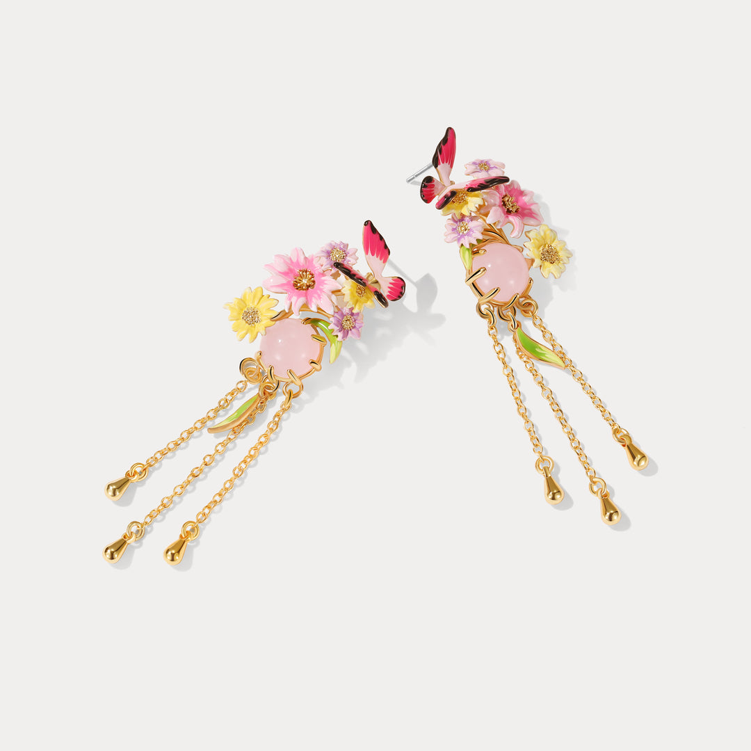 Butterfly Love Flower Tassel Earrings