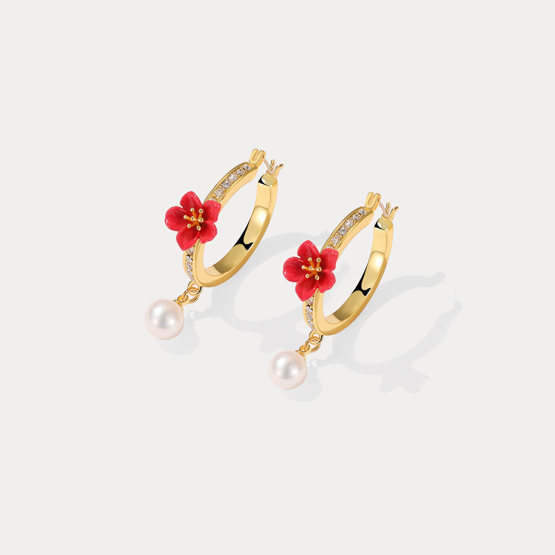 Begonia Flower Hoops Earrings