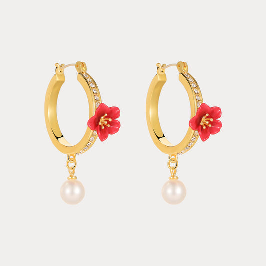 Begonia Flower Hoops Earrings