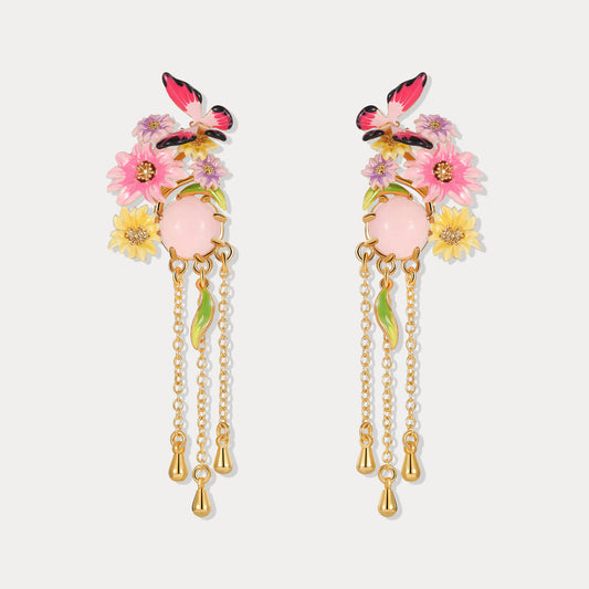 Butterfly Love Flower Tassel Earrings