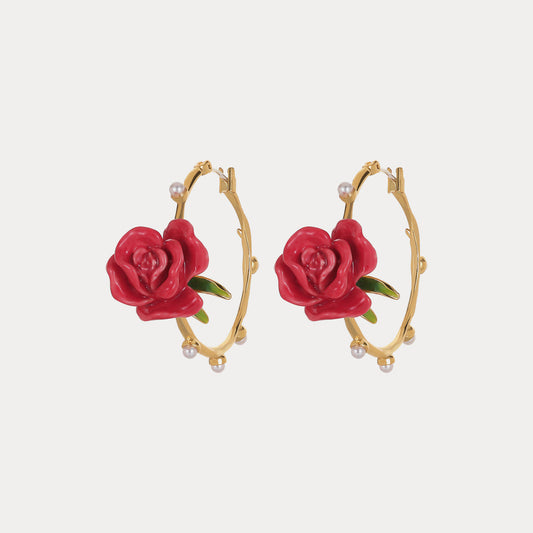 Red Rose Hoop Earrings