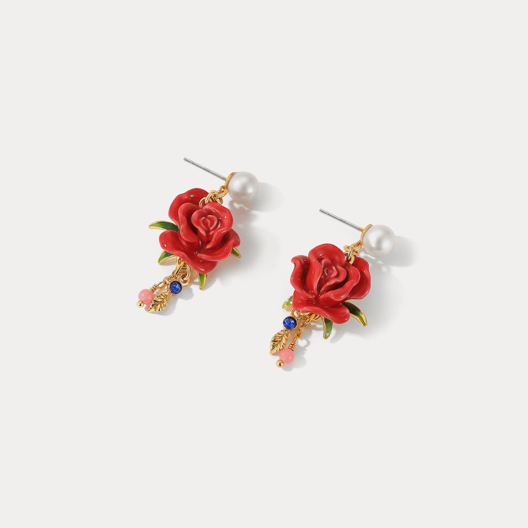 Red Rose Earrings