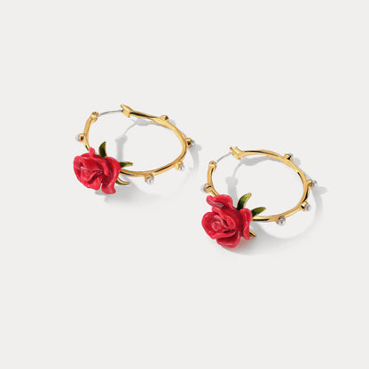 Red Rose Hoop Earrings