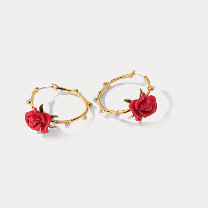 Red Rose Hoop Earrings