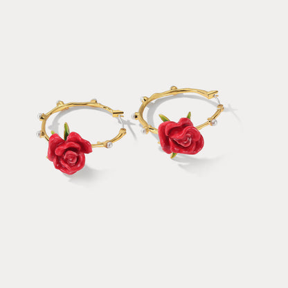 Red Rose Hoop Earrings