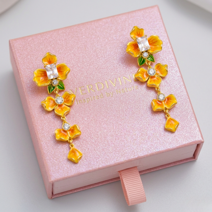 Golden Pansy Drop Earrings