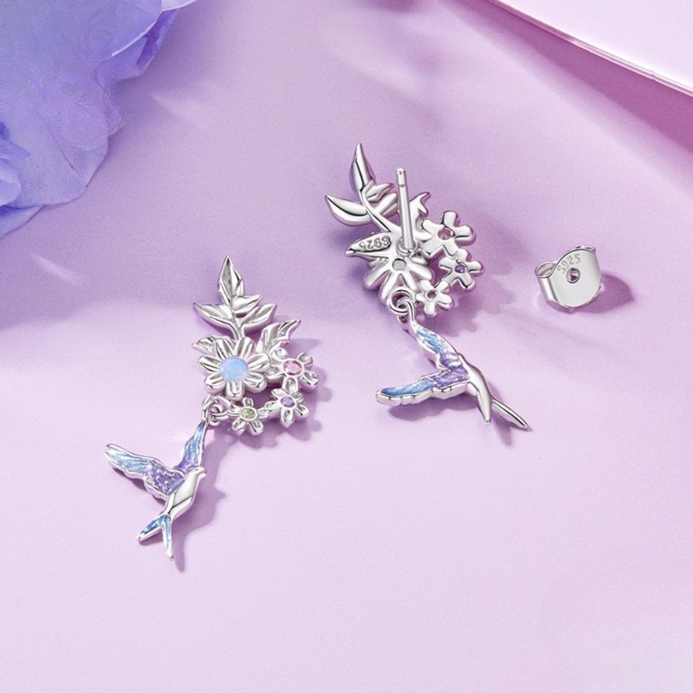 Purple Blossom Bird Earrings