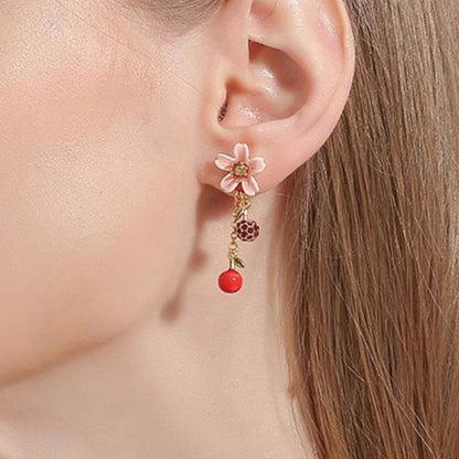 Peach Blossom & Cherry Stud Earrings