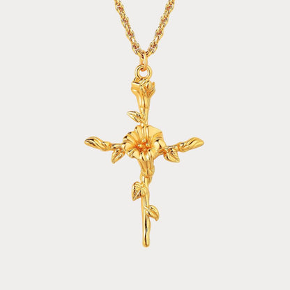 Floral Cross September Morning Glory Birth Flower Necklace