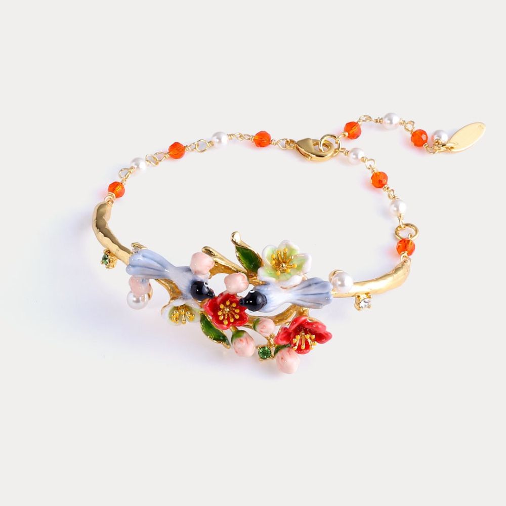 Magpie & Flower Pearl Bracelet