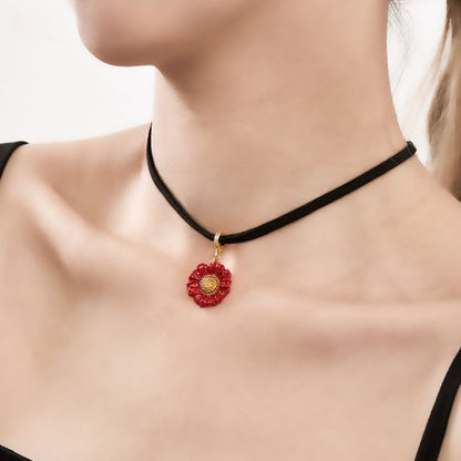 Red Daisy Pendant Choker