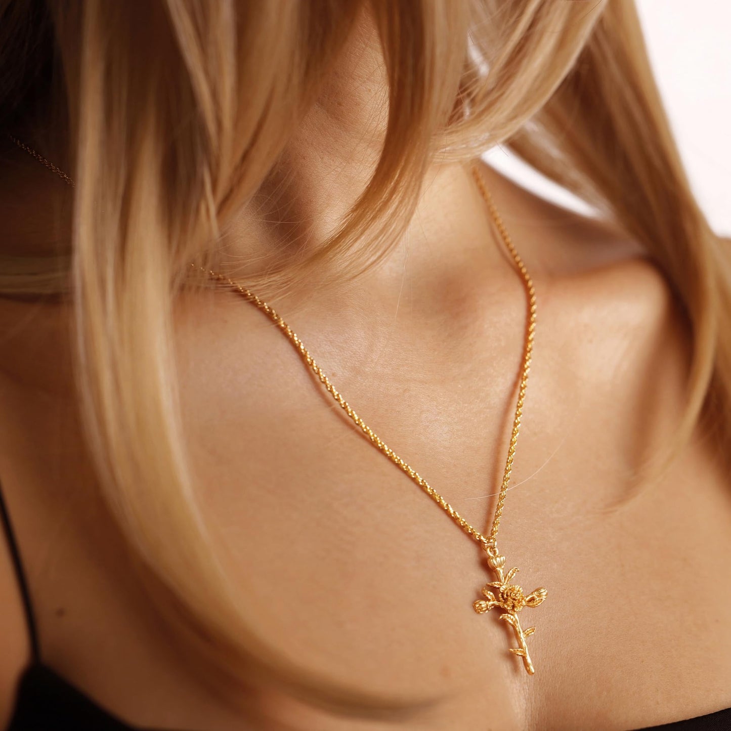 Floral Cross October Marigold Birth Flower Necklace